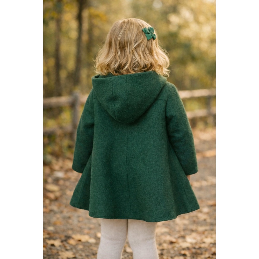 AnnTaranh Wool Green Hooded Coat Toddler Girls 2 Button Front Pocket - Picture 2 of 9